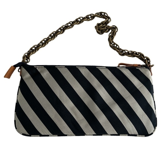 NWT Vintage J. Crew Y2K 2000s Silk Chain Strap Striped Bag Purse in Blue Stripes - Picture 1 of 11
